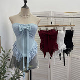 Real-Patting Texture With Chest Pad Anti-Slip-Slip-Smeared Breast-Wearing Bow Irregular Lace Repair Short Coat 2821
