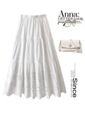 Bing Thin Casual Skirt 2025 Spring And Summer New Solid Color Splicing Hollow Heavy Industry Embroidery A Skirt
