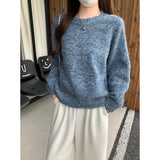 2025 Autumn And Winter Version Of The Round Collar With Loose Shoulder Knitted Shirt Thick Sweater Bottom Long-Sleeved Top