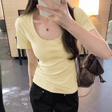 This Year's Popular Beautiful Korean U-Neck Shoulder Short-Sleeved T-Shirt Women's Summer 2025 New Sweet And Spicy Bodywear