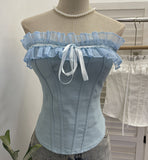 Sleeveless Short Top With Chest Pad Anti-Slip Slender Waistcoat Ponies With Bows