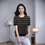 New Korean Version Of The New Korean Version Of The High-End Sense Collar Gold Silk Wire Waid Short-Sleeved Knitting Top Lady In The Summer Of 2025
