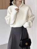 Design Sense Half-Zip Red Knitted Women's Short Model 2025 Autumn And Winter 2025 New Korean Version Loose Thick Thick Waist Sweater