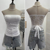 Hot Diamond Splicing Lace-Back Strapped Braided Braided Braided Brae Folded Bra Sleeveless Top 1196