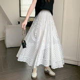 High-Waist Heavy Industry Lace Hollow Fairy Big Swing A-Dress Girl With Sweet A-Word Long Dress 2025 Summer New