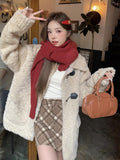Winter Cute Little Fragrant Wind Collar Lamb Wool Coat Women 2026 New Small Loose Thicken Warm Cotton Clothes