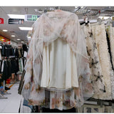 Heavy Industry Multi- Piece Splicing Broken Flower Net Dress Women Long High-Waist A-Character Large-Size Skirt Fairy Dress