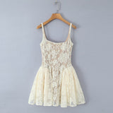 BSWK & TRAF Women's Winter 2025 New French Pure Style Sleeveless Lace Suspension Dress