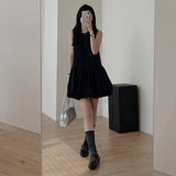 Korean Wearing A Small Black Dress Woman Design Tidaught Cloud Short Skirt Small Ageless Sleeveless Collar Vest Skirt Summer