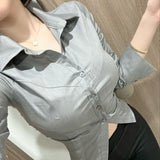 Korean Temperament Gray Shirt Female Button Open Shirt Regular Slimming Casual Top