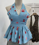 Real-Patting Collared With Chest Pad Sling Vest For Women's Summer Vintage Check-In Skirts With Sleeveless Top 9355