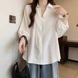New Hong Kong Style White Shirt Women's Summer Large Size Mm Thin Shoulders Cover Belly Meat Design Loose Seven-Sleeve Top