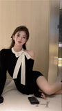 [Original Practice + Zipper] Famous Temperament Bow Dress Female Pure Lust Style Skirt Pocket Hips Short