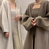 Spring And Autumn Suit 2026 New Sweater Knitted Open Shirt Coat With Chest High Waist Wide Leg Pants Three Sets