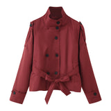 Autumn New Double-Dled Buckle With Long-Sleeved Short-Sleeved Wind Coat