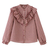 Spring New Cotton Long Sleeve Small Plaid Cascade Decoration Shirt 3666053