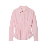 Spring New Temperament Design Collar Folding Folding Tidling Shirt 260016