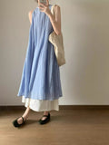 Blue Sleeveless And Unsceded Dress Woman's Summer 2026 New Seaside Holiday High-End Temperament Loose Dress
