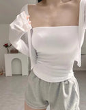 South Korea Spring And Summer With The Basic Solid Color Flat Neck With Chest Cushion Tight Bottom To The Chest Vest T-Shirt Girlins