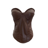Real Pat With Chest Pad Cool Pu Skin Repair Waist-Skin Vest Sexy Hottie Leather Coat Wrapped Bra Short Top 8117