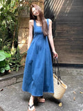 Vintage Blue Cowboy Sling Vest Dress Women's Summer French Temperament To Show Thin A-Dress Dress