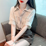 2025 Shirt Women Short Sleeve Summer Chic Pocket Polo Shirt Small Fragrant Fashion Casual