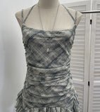 Rally Lattice Mesh Sling Sling Vest Hanging Neck Splicing Lace Irregular Lotus Leaf Edge Ribbon Sleeveless Top 6511