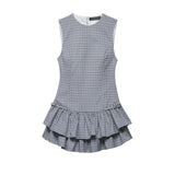 BSK&TRAF Women's Spring 2026 New Fashion Lattice Stacked Decoration Short Dress 4764869