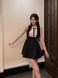 Lace Splicing Sleeveless Dress Female Summer Temperament Black A Short Skirt Rich Thousand Gold Waist Skirt
