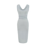 French Temperament Collar Sleeveless Dress Women's Summer Folding Waist High Sense Body Bottom Bag Long Skirt