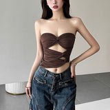 2026 Dopamine Atmosphere Feel Small Vest Korean Version Pure Holiday Style Wearing Hollow Smear Bosom Hottie Design Top