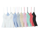 6013-2025 New Women's Dress V-Neck Buckle Solid-Colored Folded Slings Top Women's Style