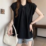 Zen Shirt New Chinese Women's Round-Neck Summer French Small White Short-Sleeved Shirt Elegance
