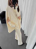 Autumn And Winter Fashion High-End Lazy Wind Bat Sleeve Loose Knitted Sweater + Sleeve + Broad Leg Pants Three-Piece Set