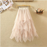 Irregular Net Dress Women Color Splicing Colliding Color A-Character Skirt Cake Fluffy Skirt Long Half-Body Skirt