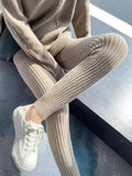 Threaded Knitted Bottom Pants Women Wear 2025 Autumn And Winter 2025 New High-Rise Thin Hips Plus Nine Points Thicker Warm Pants