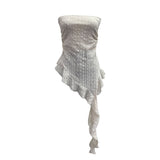 Holiday Lace Tranches Irregular Lotus Side Ribbon Wrapped Breast Wrinkle Vest Sleeveless Top 8076