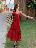 Dopamine French Red Broken Flower Sling Dress Femininity Tea Break First Love Dress Seaside Holiday Dress