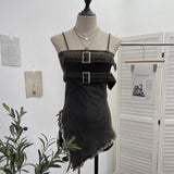 Real Shoot Water Wash Old Fur Side Cowboy Bra Sleeveless Top Irregular Short Babes Sling Vest 2625