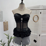 Purely Eager Heavy-Working Transduce Mesh Lace Spliced Ribbon Ribbon Strap Chest Pad Tector Blouse 2721