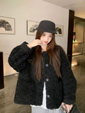 Gentle Wind Warm Lamb Wool Coat Women's Winter Korean Lazy Wind Relaxed Black Plush Coat