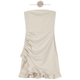 Autumn Temperament Flowers Pure Desire To Close The Waist Lotus Side Skirt Sexy Ass Short Skirt Shoulder Bra Dress Woman
