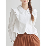 French Retro Lotus Side Spliced Short Shirt Lady Temperament Slimming Foam Sleeve Top