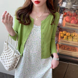 Ice Silk Knitted Cardigan Women's Thin Summer Sling Skirt Hoodie Sunscreen Knitwear Coat Air-Conditioning Shirt Top