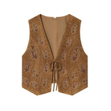 BSK&TRAF Women's Clothing 2025 Autumn New Street Style Embroidered Embroidered Velvet Vest 4344621