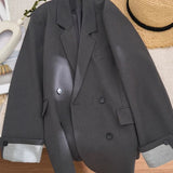 Large-Size Gray Casual Loose Thin Suit Woman Spring New High-End Design Sense Retro Suit Jacket