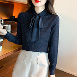 Spring And Summer Bow Shirt Women's Autumn Dress 2025 New Casual T-Shirt Long-Sleeved Top