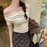2026 Early Spring Design Collar Slim Thin Elastic Short-Sleeved T-Shirt New Hottie Short Model