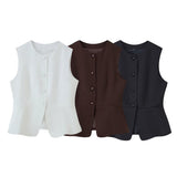 BSK&TRAF Women's Clothing 2025 Autumn New Fashion To Wear Simple Rounded Vest