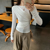 Lyselle's Silk Wool Folds Back-Round-Neck Long-Sleeved T-Shirt For Women's Commute To The New Autumn Top